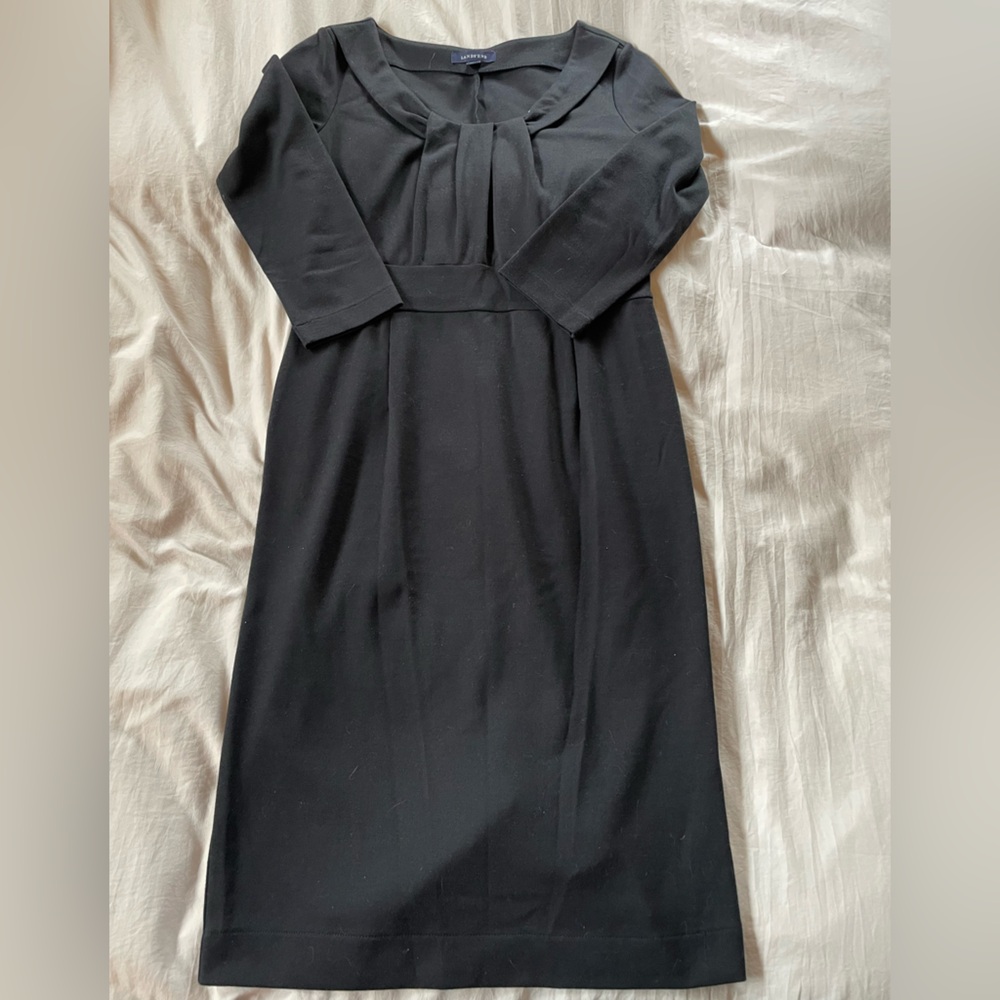 Lands End Black Dress 3/4 sleeve and cinched waist